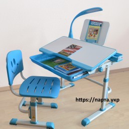 Комплект растущий стол, стул, лампа, подставка для книг. blue