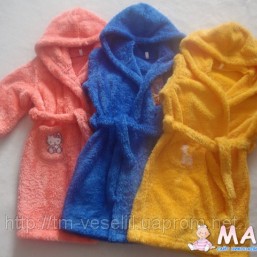 халаты  махровые, с 92 по 110 рост, жёлтые  и голубые, в НАЛИЧИИ