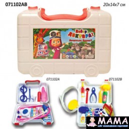  Доктор 18дет., 2вида, стетоскоп, очки, шприц, грелка…в чемоданчике 19*15*7см