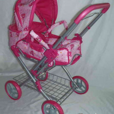Кукольная коляска металлическая, демисезонная, люлька-переноска, перекид-ся ручка, корзинка