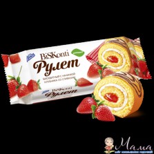  	 Рулет бисквитный "BiSKonti" клубника со сливками