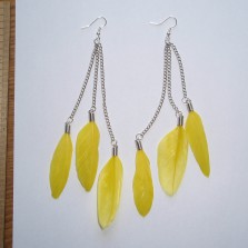 длинные серьги с желтыми перьями 