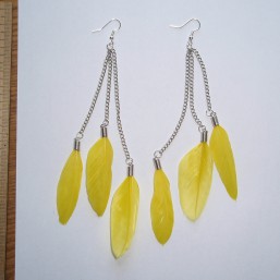 длинные серьги с желтыми перьями 