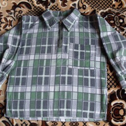 Рубашка (сорочка) фланелевая  с длинным рукавом  зелёная в клетку размер 30-32
