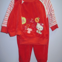 костюм велюр китти, красный, 6,9,12 мес, Турция