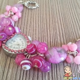 Часы с натуральными камнями - розовый кварц и агат! Ручная работа!