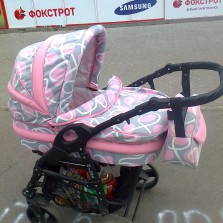   коляска Anmar  2:1  серая с розово – белыми разводами 