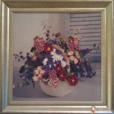 Картина, вышивка лентами, бисером, мулине