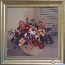 Картина, вышивка лентами, бисером, мулине