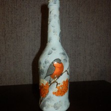 Бутылка-графин "Снегири", "Лондон", "Италия", Саламандра" ручной работы, оформленная в стиле декупаж