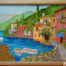 Продам картину "Лазурный берег", 30х40, стекло, витражная роспись 