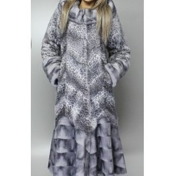 Длинная шубка из эко-меха Анастасия (серый лео)