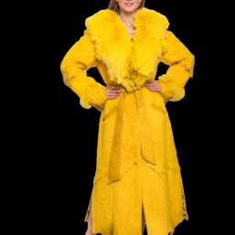 Шинель, нутрия, цвет желтый, воротник 
