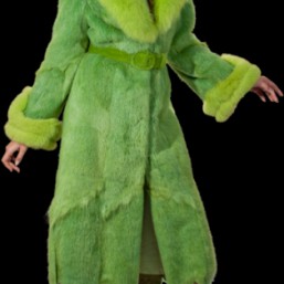  Шинель, нутрия, цвет салатовый, воротник песец 