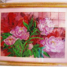Картина "Пионы", вышитая чешским бисером.