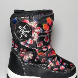 Сноубутсы, дутики, дутые сапоги черные с бабочками на девочку, ТМ 