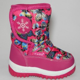 Сноубутсы, дутики, дутые сапоги розовые-малиновые с бабочками на девочку, ТМ 