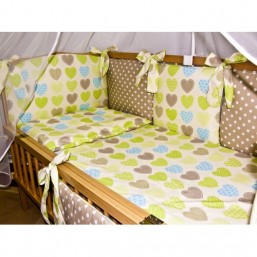 Набор постели в детскую кроватку из 7 элементов бортики подушки, двухсторонний-Польша  
