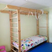 Спортивный комплекс с рукоходом-турником ПОЛНЫЙ КОМПЛЕКТ Бук + кровать+ маты