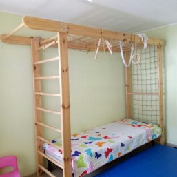 Спортивный комплекс с рукоходом-турником ПОЛНЫЙ КОМПЛЕКТ Бук + кровать+ маты