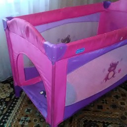 Детский манеж - кровать Мишка Bambi M 1706, розовый/сиреневый (Польша)