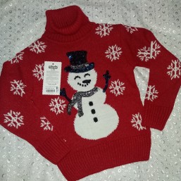 Новогодний свитер  красный Снеговик 5-6 7-8л