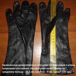 Удлиненные демисезонные перчатки на подкладке в очень хорошем состоянии. Натуральная кожа.