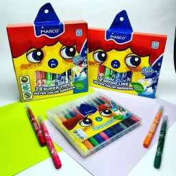 Фломастеры MARCO JUMBO, предназначенные для рисования и раскрашивания, помогут вашему малышу создать неповторимые яркие картинки. Комплект включает в себя фломастеры ( 12 , 24 ) ярких насыщенных цветов в разноцветных пластиковых корпусах (цвет корпуса соо